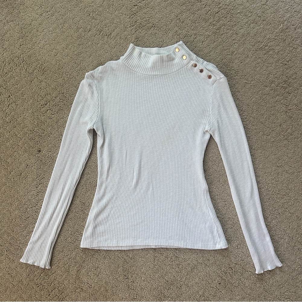 JCrew Women’s Ribbed Mock Turtleneck Long-Sleeve Top Ivory Sz Small